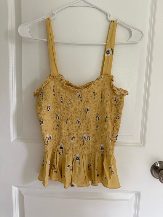 Sophie Rue Tops - Sophie Rue Mustard Floral Smocked Peplum Tank